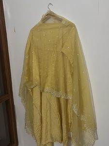elegant suit set with organza dupatta