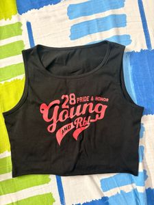 Black Graphic Crop Tank Top