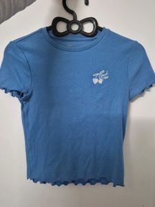 Blue "Good Vibes" Cherry crop t shirt