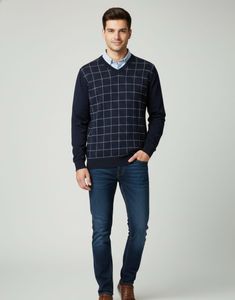 Men's Checked V-Neck Sweater