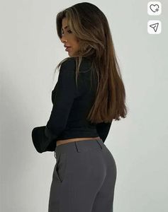 Black Lace Trim Long Sleeve Top