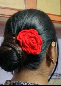 Red Crochet Rose Hair Clip