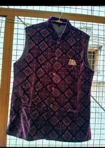 Ethnic Embroidered Velvet Nehru Jacket