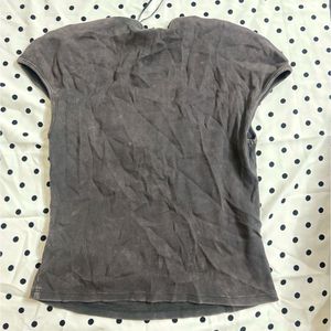 washed look Ribbed Knit Cap Sleeve Top