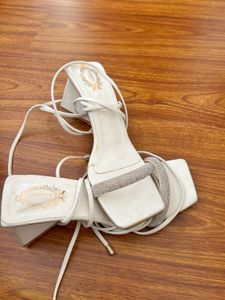 White Strappy Lace-Up Heels