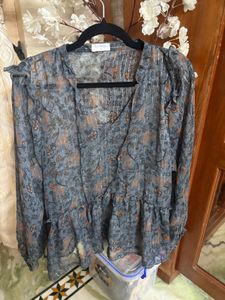 Sheer Floral Print Peplum Top