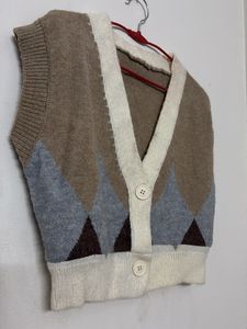 Argyle Knit Cardigan Vest