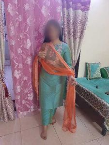 Elegant Teal Kurta Set with Orange Dupatta