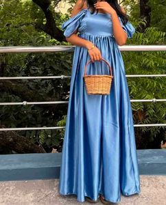 Elegant Blue Off-Shoulder Maxi Dress