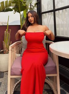 Chic Red Strapless Maxi Dress