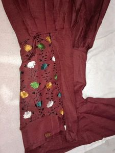 Maroon Colour Cotton Fabric Feeding Kurthi