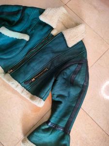 Cropped Green Aviator furr Jacket🧞🐦🛸🎋💿📡