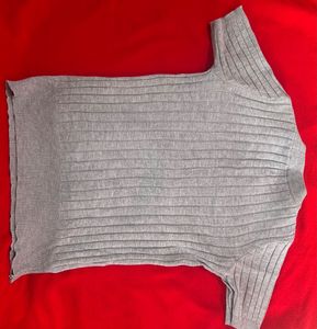 Grey Ribbed Knit Top