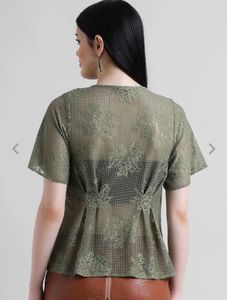 Chic Green Lace Peplum Top