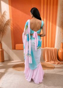 Chic Ruffled Floral Saree