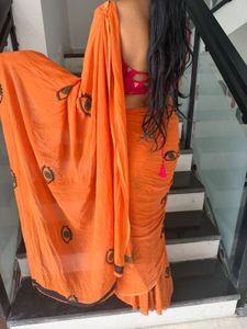Evil eyes  Vibrant Orange Saree with Eye Print