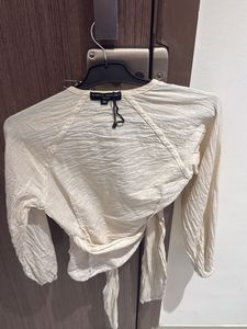 Cream Textured Wrap Blouse