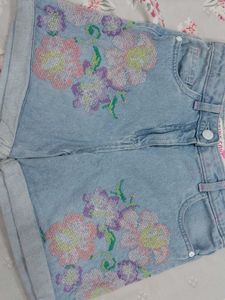 Embroidered Denim Shorts
