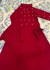 Elegant Red Pearl Embellished top