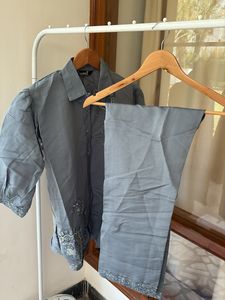 Elegant Grey co-ord Set with Embellishments