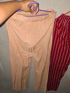 Red Printed plazo &amp; skin color pant