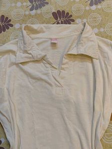 Cream Collared Short Sleeve Top
