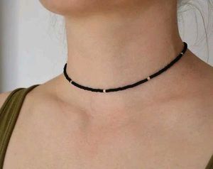 Minimalist Black Seed Bead Choker Necklace