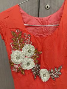 Orange Kurta Set with Embellished Jacket
