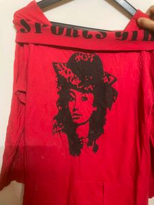 Red Graphic Print Tunic Top