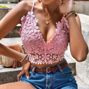 Pink Lace Floral Crop Top