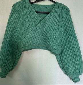 Chic Green Knit Wrap Sweater