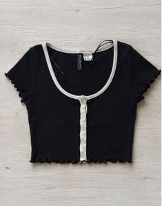 Black Cropped Button-Up Top