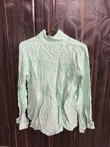 Light Green Crinkled Button-Up Shirt