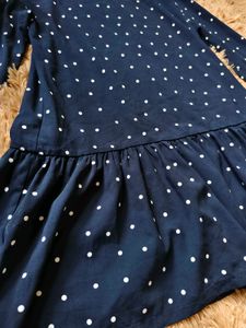 Navy Polka Dot Long Sleeve Ruffle Dress