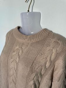 Tan Cable Knit Cropped Sweater