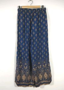 Navy Blue Palazzo with Gold Print