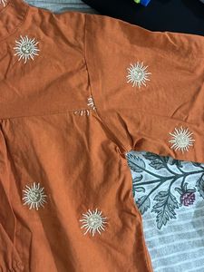 Boho Sun Embroidered Orange Kurta