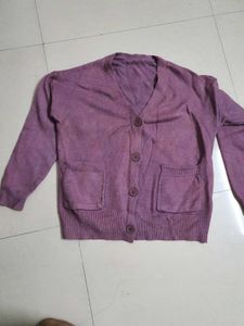 Purple V-Neck Cardigan with Pockets