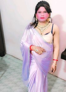Lilac Satin Saree with Embellished Border