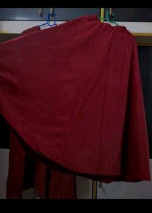 Maroon Kurta Set with Skirt and Jacket
