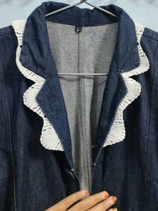 Unique Denim Duster with Crochet Details blazer
