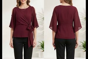 FabAlley Maroon Cold-Shoulder Wrap Top