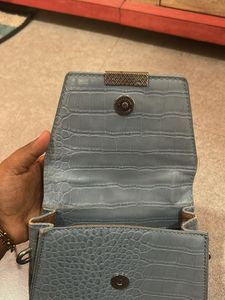 Stylish Light Blue Croc-Embossed Handbag