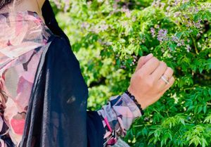 Sheer Black Dupatta with Floral Print