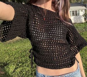 Black Crochet Cropped Top