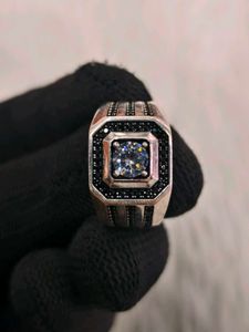 Men's Statement Ring with Clear Stone 925 silver