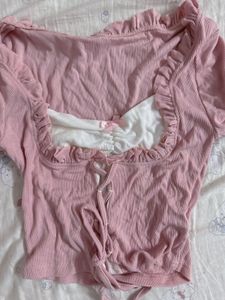 Cute Pink Ruffle Crop Top