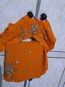 Orange Sequined Saree