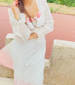 white and pink gown dresss