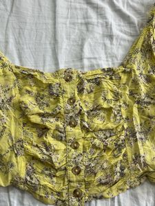 Yellow Floral Print Off-Shoulder Top